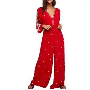 Free People Embroidered V Jumpsuit